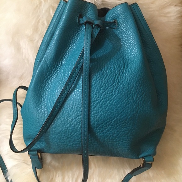 Turquoise Pebbled Leather Drawstring Backpack - Picture 2 of 7
